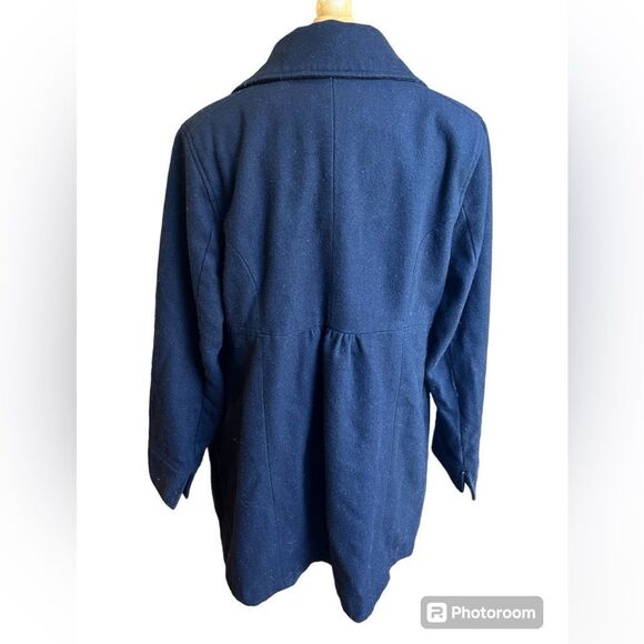 Apt. 9 Wool Black Peacoat Size Large Winter Coat Trench Button Fitted Collared - Picture 3 of 8
